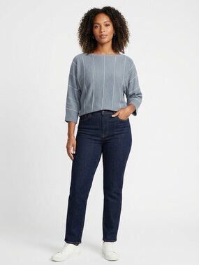 Lafayette 148 NY Cashmere Silk Blue Striped Boatneck Sweater M Luxury